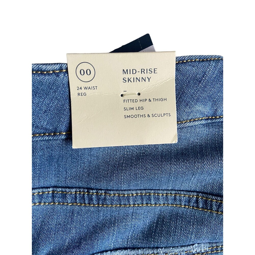 Womens Mid Rise Skinny Jeans Size 00 Blue‎ Distressed Raw Hem Sculpting Stretch - Picture 6 of 15